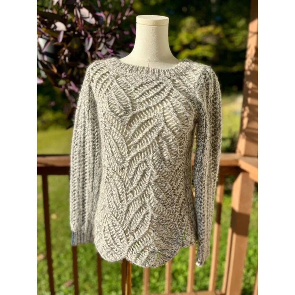 LOFT Wool Alpaca Chunky Cable Knit Sweater Gray Size S